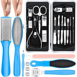 Kamz Beauty Pedicure Kits - Callus Remover for Feet, 23 in 1 Professional Manicure Set Pedicure Tools Stainless Steel Foot Care, Foot File Foot Rasp Dead Skin for Women Men Home Foot Spa Kit, Blue