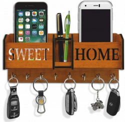 CAPIO ART SWEET HOME DESIGNER KEY HOLDER Wood Key Holder(8 Hooks, Brown)