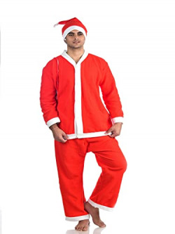 BookMyCostume Santa Claus Dress Set of 4 (Jacket, Bottom, Bag, & Cap) Kids & Adults Christmas Costume 12-14 years