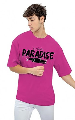 LEOTUDE Men's Oversized Half Sleeve Round Neck (99_BLV_BLK_Pink_L)