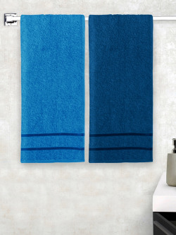 Story@home Set Of 2 Blue & Teal Green Solid 450GSM Pure Cotton Medium Bath Towels
