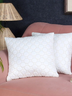MFD HOME FURNISHING White 2 Pieces Self Design Satin Square Cushion Covers