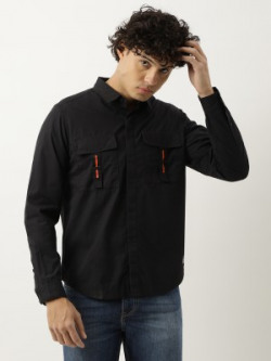LEE Men Solid Casual Black, Orange Shirt