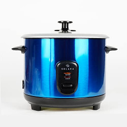 SOLARA Automatic Rice Cooker, Automatic Electric Cooker with Food Steamer, Electric Rice Cooker and Grain Cooker, 500 Watts, Rice Cooker 1.5 litre with Steam & Rinse Basket - Blue