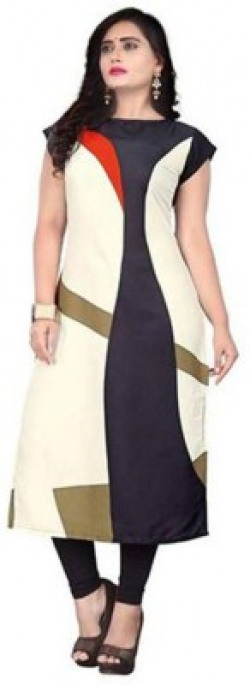 ak fashion mall Women Colorblock Straight Kurta(White, Black)