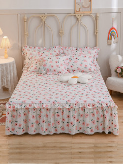 JC Collection Pink & Cream Floral Printed Pure Cotton Double King Bed Covers