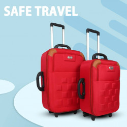Soft Body Set of 2 Luggage - Lightweight POP Pocket Design| Ergonomic Polyester | Carry On 2 Wheel Spinner - Red