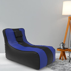Amazon Brand - Solimo XXXL Bean Lounger Cover - Without Beans- Cover Only (Black Blue)(Faux Leather)