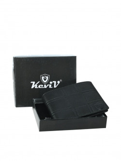 Keviv Men Black Leather Two Fold Wallet
