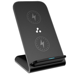 Ambrane 15W Wireless Charging Stand for iPhone 14/13/12 Series, Galaxy S23/S22/S21/S20/Note20 Series, OnePlus 9/9 Pro, Apple Watch & Other Qi Devices (Powerpod, Black)