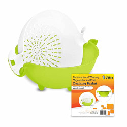 Home Genie Multifunctional Washing Fruit Vegetables Draining Basket Strainer Bowl | Double Layer Drain Baskets Bow | Drain Basket | Fruit Washer Basket (White and Green)