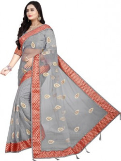 under 1000 Embroidered Bollywood Net Saree(Grey)