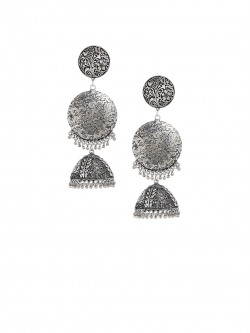 Bamboo Tree Jewels Silver-Toned Handcrafted Dome Shaped Jhumkas
