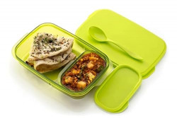 Homeor Airtight Leak Proof Lunch Box with One Spoon & One Small Container, BPA Free Tiffin Containers for Adults & Kids, Tiffin Box, 600 ML, Green