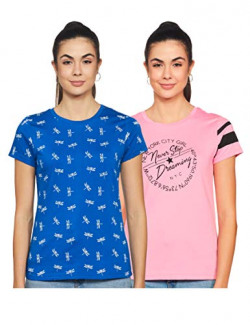 ABOF Women's Regular fit T-Shirt (Pack of 2) (BOA19AWWWTE3126462_Cobaltblue&Pink S)