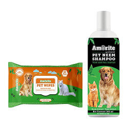 Amorite Anti Tick & Flea Dog Shampoo with Neem & Tulsi (Shampoo + Wipes)