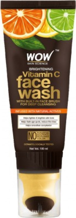 WOW SKIN SCIENCE Brightening Vitamin C Foaming  GEL with Built-In Face Brush for Deep Cleansing - No Parabens, Sulphate, Silicones & Color, 100 ml Tube Face Wash(100 ml)