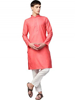 Manthan SelfDesign Knee Long Full Sleeves Casual Wear Kurta for Men - (Red, X-Large)