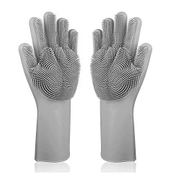 MAGOPAJA Magic Silicone Gloves with Wash Scrubber | Dish Washing Gloves, Silicon Cleaning Gloves, Silicon Hand Gloves for Kitchen Dishwashing and Pet Grooming, Great for Washing Dish, Car, Bathroom (Multicolor)