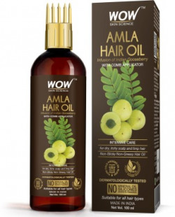 WOW SKIN SCIENCE Amla Hair Oil - Pure Cold Pressed Indian Gooseberry Oil - Intensive Hair Care - with Comb Applicator - Non-Sticky & Non-Greasy - No Mineral Oil, Silicones, Synthetic Fragrance - 100mL Hair Oil(100 ml)