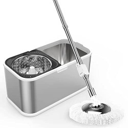Upyogh Spin Mop with Bucket, Stainless Steel Body with SS Wringer Basket and 2 Microfiber Refills  Floor Mopping (Silver)