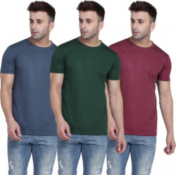 TQH Solid Men Round Neck Dark Green, Maroon, Grey T-Shirt