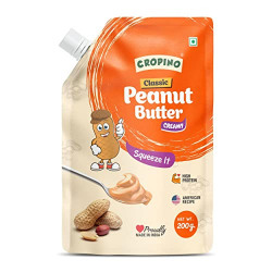 CROPINO Classic Peanut Butter Creamy Spout Pack, 200gm / Made with Roasted Peanuts/Gluten Free / 26G Protein/Cholesterol Free/Non-GMO/Ready to Eat/Vegan
