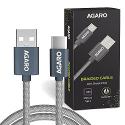 AGARO USB-A to Type C Cable, Unbreakable Braided Cable, 3A Fast Charging, Compatible with All Type C Devices Including Smartphones, Tablets etc, PD Technology, 1 M (3.2Ft), 480 Mbps Data Transmission
