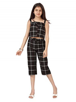 Aarika Girls Black Color Check Pattern Top & Capri Set (DR-K-291-BLACK-26)