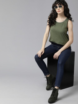 The Roadster Lifestyle Co Pure Cotton Tank Top With Contrast Piping