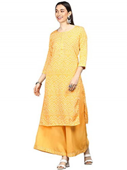Vaamsi Women's Poly Crepe Straight Printed Kurta Palazzo Set (PKSET1003E_XXL_Yellow)