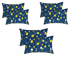BSB HOME Cotton Printed 160 TC Standard | Regular | King Size Pillow Cover Set of 6 Piece (18x28 Inches, Blue, Yellow and White)