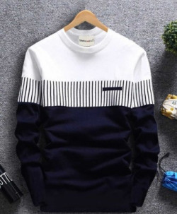 Smartees Colorblock Men Round Neck White, Blue T-Shirt Starts@149