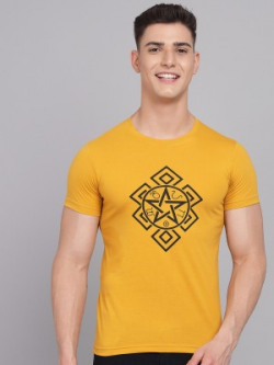 STYLOGUE Printed Men Round Neck Yellow T-Shirt