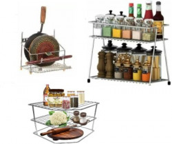 Somkala Chakla/Belan Kitchen Rack Steel Present a combo pack of stainless steel and Rust free 4 in 1 chakla belan stand + spice rack + corner rack