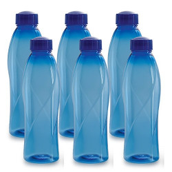 CELLO Texas PET Bottle | Leak proof and Break proof | Perfect for School, College, Work, and Outdoor adventures Water Bottle | 1 Litre, Set of 6 | Blue