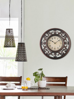 Home Centre Beige Textured Vintage Wall Clock