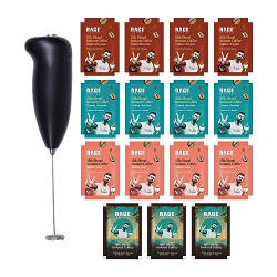 Rage Coffee - Silk Blend Assorted Sachets & Frother Coffee Kit Combo (15 X 1.5 Gram Sachets) | 3 Classic, 4 Creamy Hazelnut, 4 Vanilla Velvet & 4 Belgian Chocolate Flavours & Beater)|