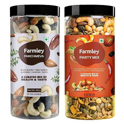 Farmley Panchmeva 450g & Party Mix 500g Value Pack I Reusable Jar | Roasted Mixed Nuts & Seeds | Mixed Nuts | Mix Dried Fruits Nuts