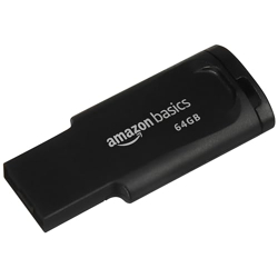 Amazon Basics 64 GB Flash Drive | USB 2.0 E Series | Temperature, Shock and Vibration Resistant | Plastic Body Finish