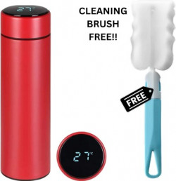 Kreme Water Bottle with LED Temperature Display, Stay Hot for 12 Hrs, Cold for 24 Hrs 500 ml Bottle(Pack of 1, Red, Steel)