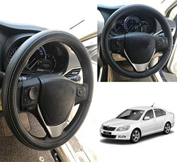 Oshotto Artifical Leather SC-13 Car Steering Cover Compatible with Skoda Laura (Black with White Thread)