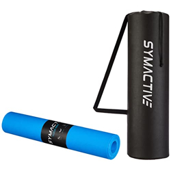 Amazon Brand - Symactive 4mm Anti-Skid Lightweight Water/Dirt Proof LDPE Yoga Mat with Carry Bag (Blue)