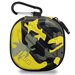 Tizum Earphone Carrying Case - Multi Purpose Pocket Storage with Carabiner Hook, Travel Organizer for Earphones, Pen Drives, Memory Card, Cable (Camouflage Yellow)