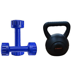 Aurion 2 Kg Pvc Dumbbell Set For Fitness Home Gym (1 Kg X 2)+Aurion Kettle-Bell 5 Kg Set Perfect For Body Workout