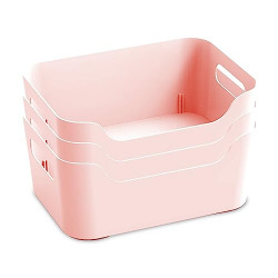 KOLORR Jolly Plastic Basket with Handle for Storage Box | Multipurpose Light Weight Baskets organiser | Small Pack of 3 - RTN Wave Pink