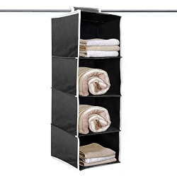 Kuber Industries 4 shelf Closet Organizer For Wardrobe|Non-woven Collapsible Wardrobe|Hanging Shelf For clothes|4 shelves Cloth Organizer (Black)