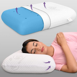 MY ARMOR Ventilated Cooling Gel Memory Foam Pillow, Orthopedic Cushion for Sleeping & Neck Pain Relief, Extra-Thick King Size Pillow (23.5x15.5x5.5 Inches), with Removable Zipper Cover, White