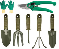 Spartan 7 Pieces Gardening Tools Seed Handheld Shovel Rake Spade Trowel with Pruning Shear and Gloves
