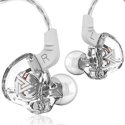 QKZ AK6 IEM Earphone, Hi-Res Audio 92khz/24bit Tesla Magnetic Circuit with 4N Detachable Cable with HD Microphone & Leatherette Earphone Case (AK6 with Mic, White)